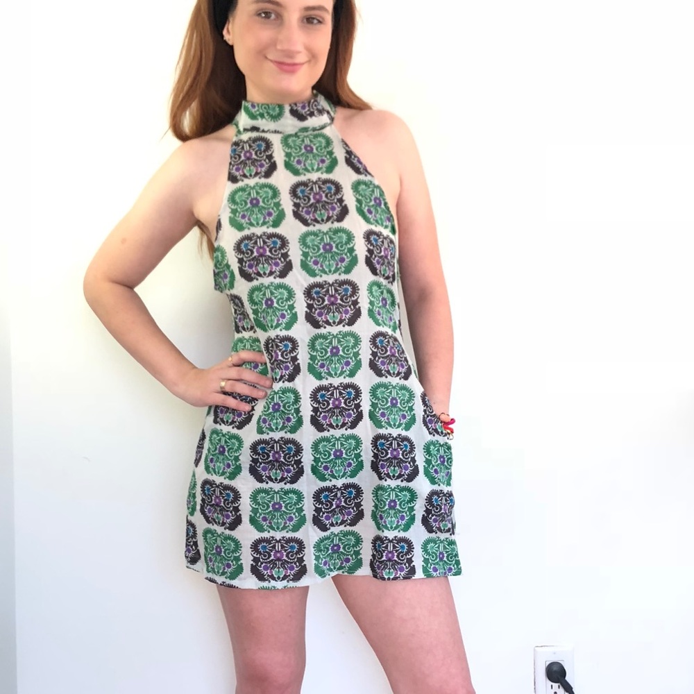 Halter tie tunic printed mini dress